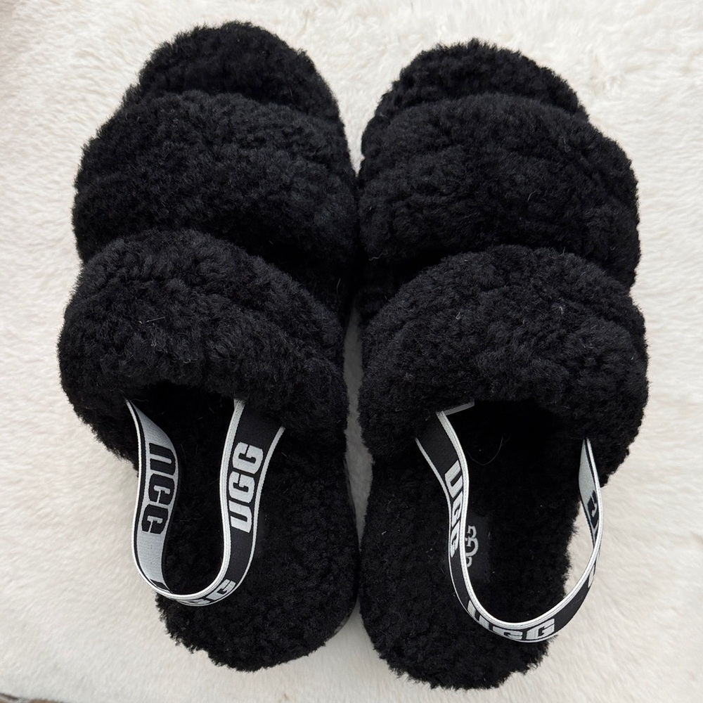 UGG Black Fluffy Slides